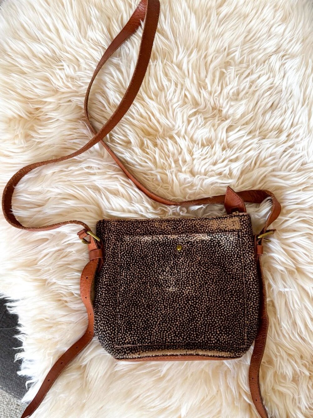 Madewell Leather Dyed Calf Hair Crossbody Bag Spotted Fawn Purse